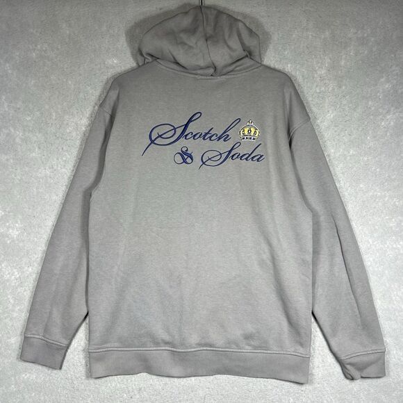 Scotch & Soda Hoodie Men’s Large Gray Amsterdam Relaxed Fit Fleece Embroidered - Picture 1 of 11